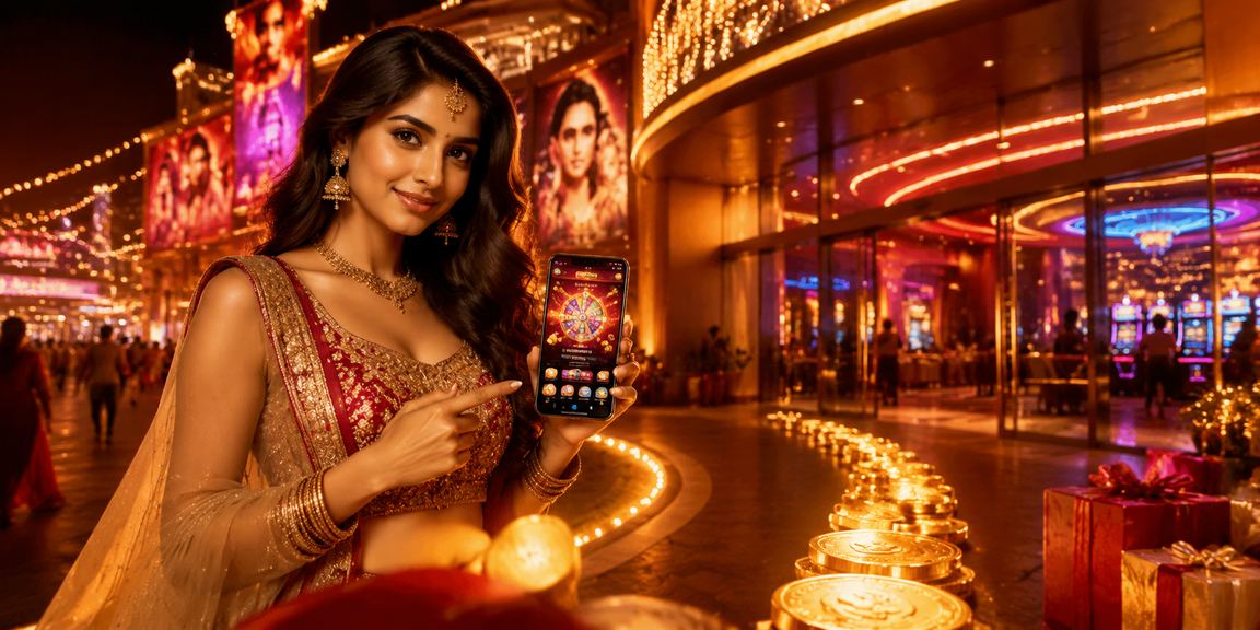 Indian casino app Bollywood theme with vibrant lights